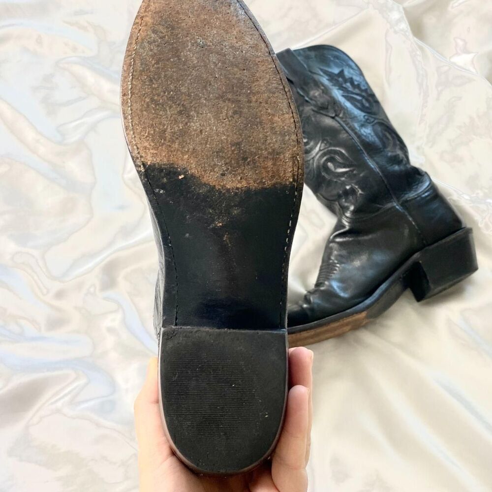 1883 by Lucchese Black Leather Sharp Snip Toe Western Cowgirl Boots Size US 6.5 - Picture 7 of 9
